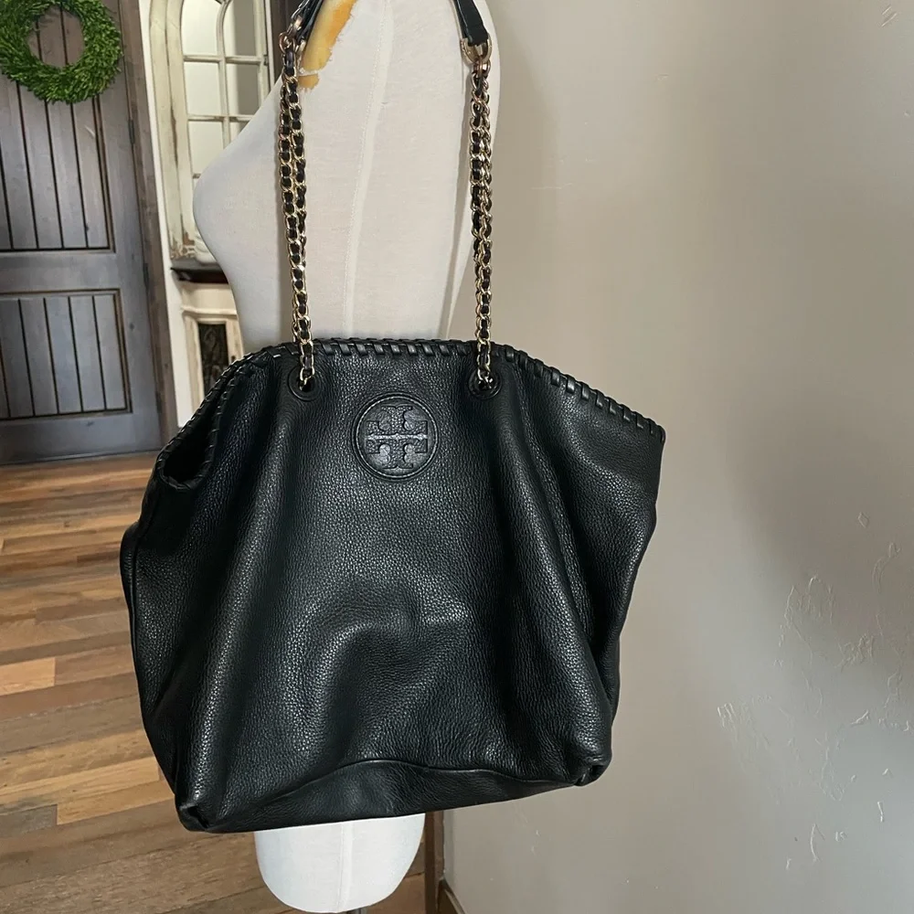 Tory Burch Black Leather Chain Strap Tote